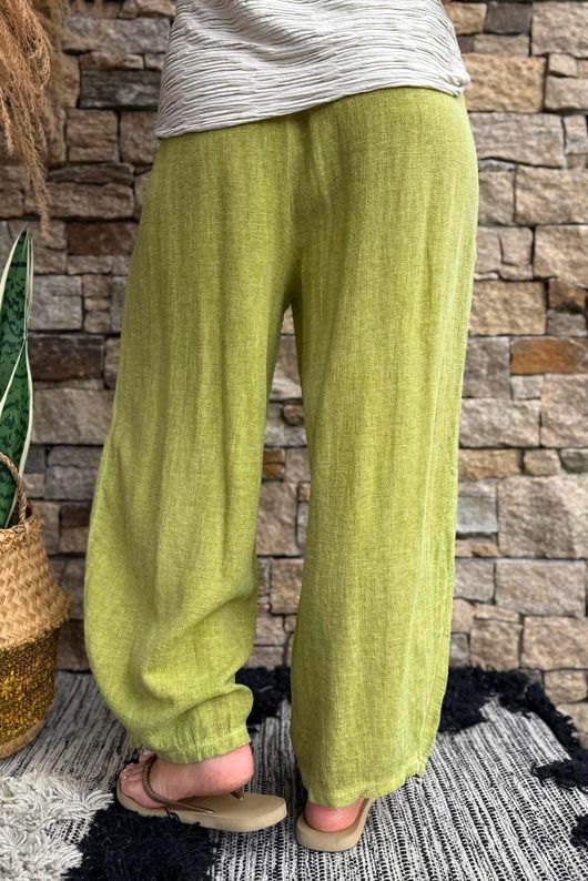 Lina Linen Blend Barrel Pant Washed Olive
